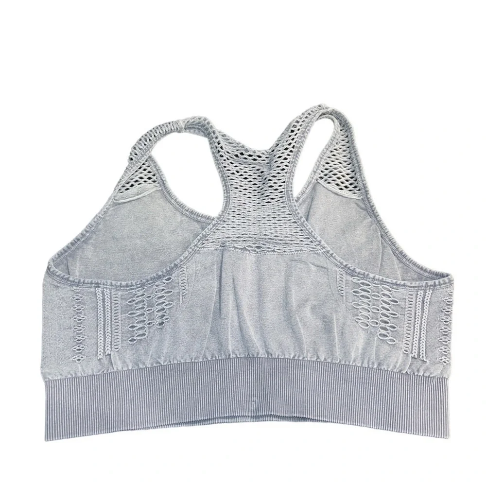 Nanette Lepore Play Womens 1X Blue Acid Wash‎ Mesh Seamless Racerback Sports Bra
